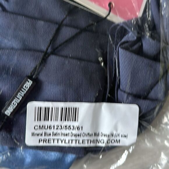 PrettyLittleThings Mineral Blue Satin Insert Chiffon Midi Dress 12 NWT IN PKG - Picture 5 of 6